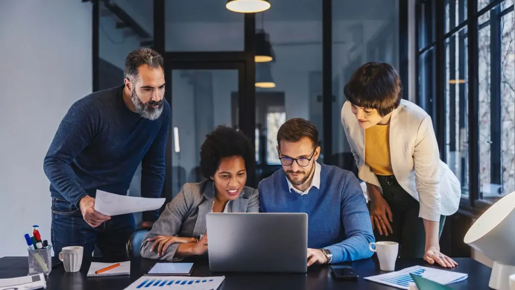 group together on laptop screen